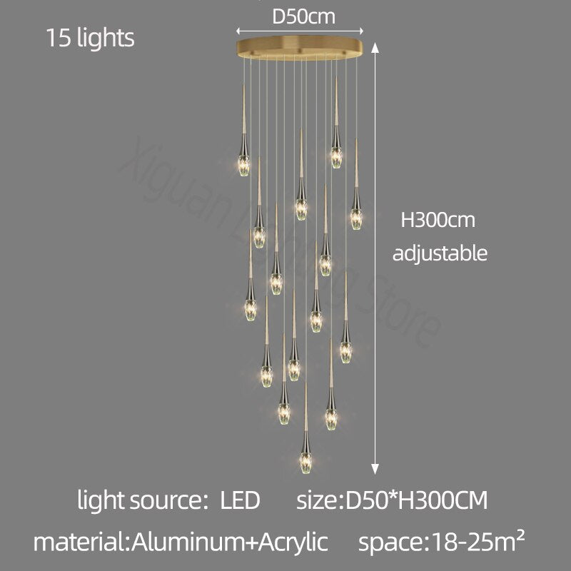 Crystal Drops Staircase Chandelier - Exquisite Home Lighting-ChandeliersDecor