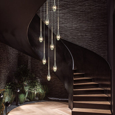 Crystal Drops Staircase Chandelier - Exquisite Home Lighting-ChandeliersDecor