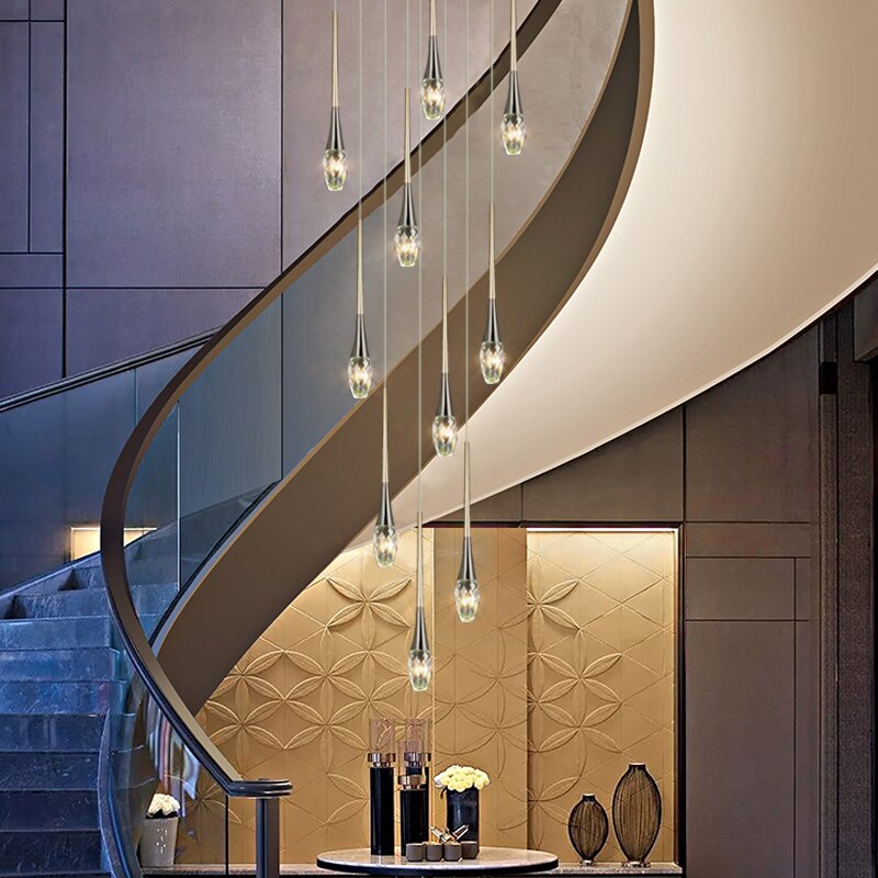 Crystal Drops Staircase Chandelier - Exquisite Home Lighting-ChandeliersDecor