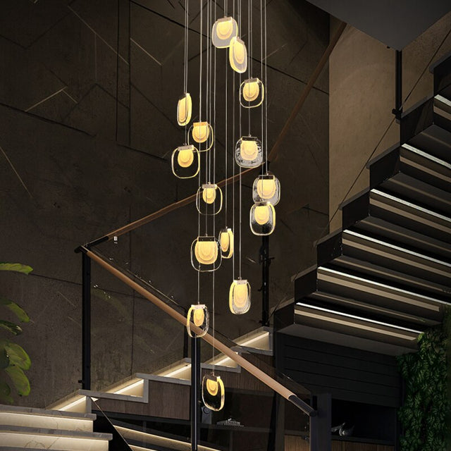 Crystal LED Pendant Chandelier Rotating Staircase Lighting