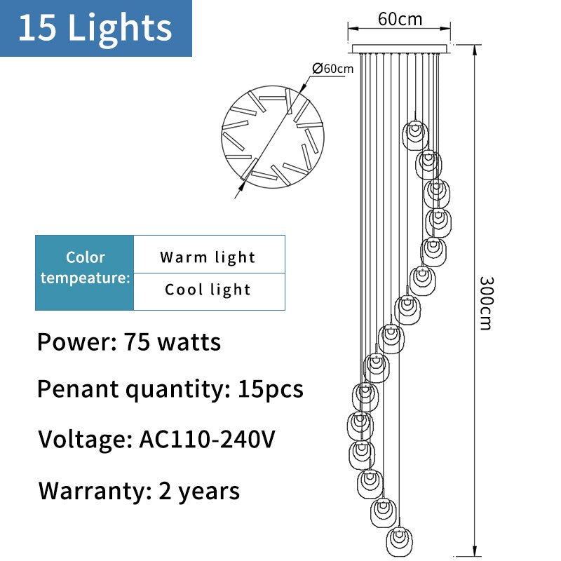 Crystal LED Pendant Chandelier – Rotating Staircase Lighting-ChandeliersDecor