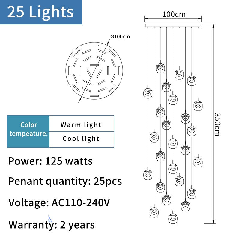 Crystal LED Pendant Chandelier – Rotating Staircase Lighting-ChandeliersDecor