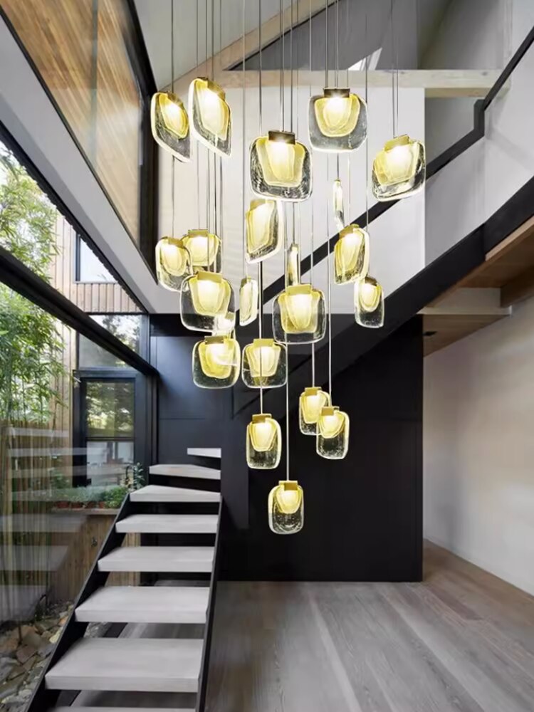 Crystal LED Pendant Chandelier – Rotating Staircase Lighting-ChandeliersDecor