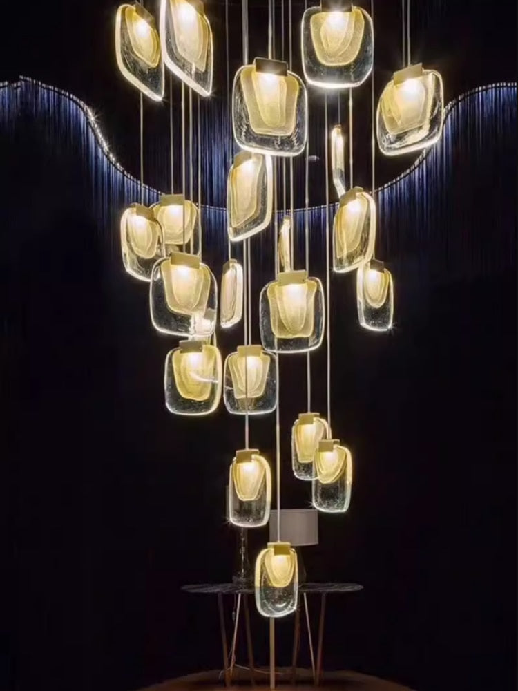 Crystal LED Pendant Chandelier – Rotating Staircase Lighting-ChandeliersDecor