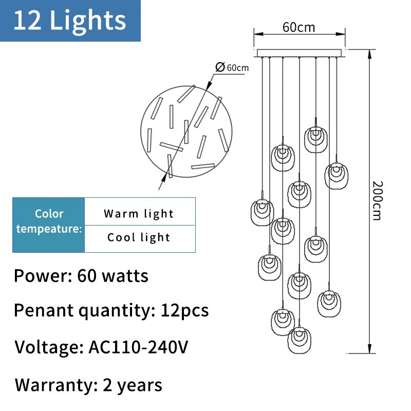 Crystal LED Pendant Chandelier – Rotating Staircase Lighting-ChandeliersDecor