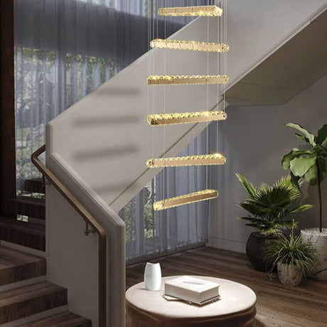 Crystal Rotating Bars Stairs LED Chandelier-ChandeliersDecor