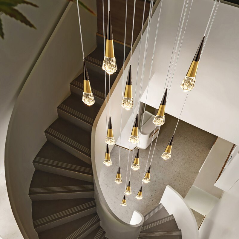 Crystal Spiral Cones Staircase Chandelier-ChandeliersDecor