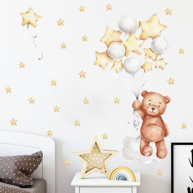 Cute Bear Wall Stickers | Baby Boys Room Wall art | Baby Boy Room Bedroom Nursery Decor