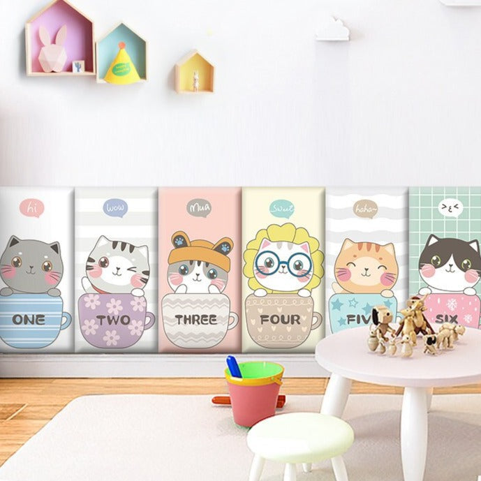 Cute Kitten Friends Kids Wall Padded Safety Cushions-ChandeliersDecor