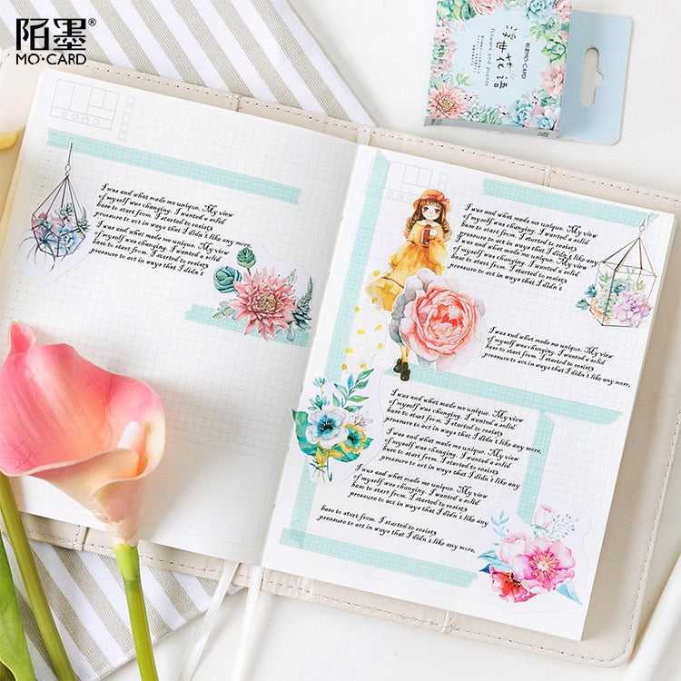 Cute Korean Japanese Journal Paper Diary Flower Stickers Scrapbooking Stationery Teacher School Supplies-ChandeliersDecor