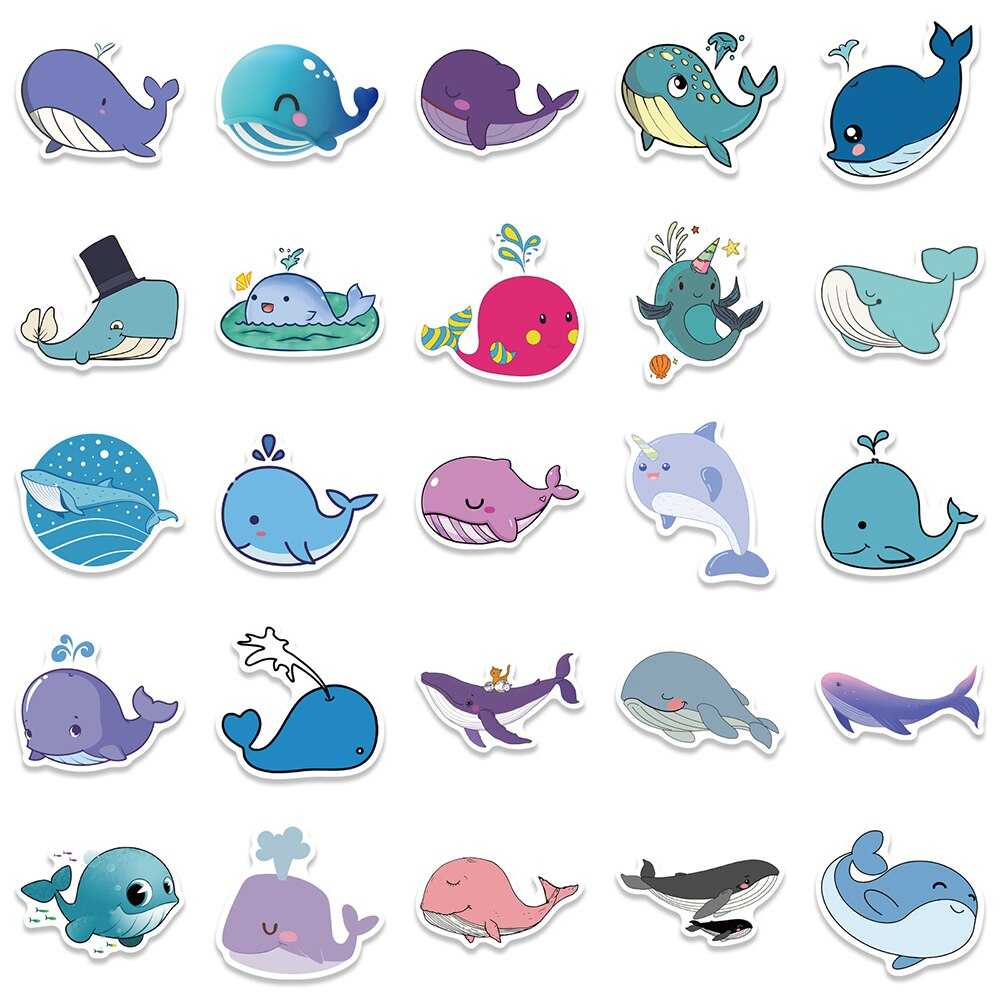 Cute Whale Animal Anime Stickers Pack-ChandeliersDecor