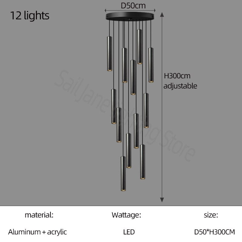 Cylindrical Pendant Staircase Chandelier-ChandeliersDecor