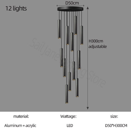 Cylindrical Pendant Staircase Chandelier-ChandeliersDecor