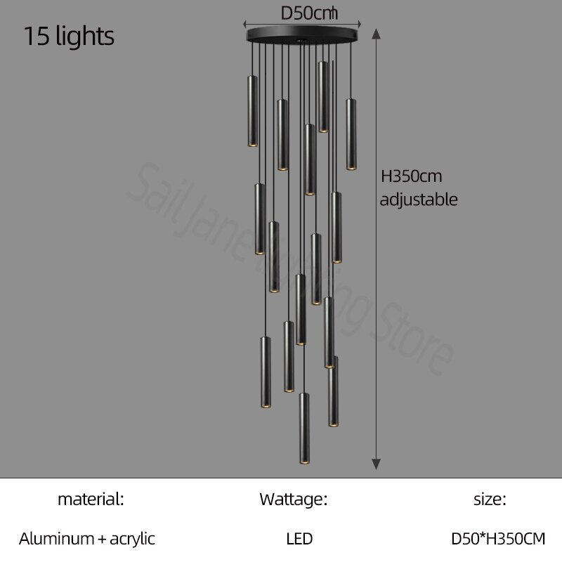 Cylindrical Pendant Staircase Chandelier-ChandeliersDecor