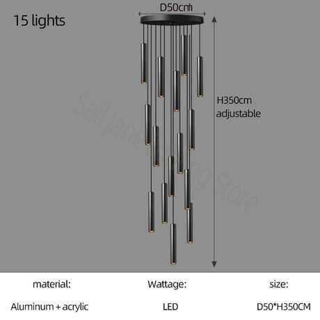 Cylindrical Pendant Staircase Chandelier-ChandeliersDecor