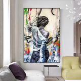 Dancing Girl Street Graffiti Canvas Wall Art