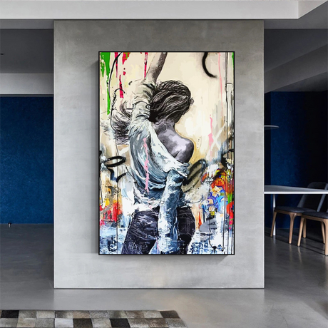 Dancing Girl Street Graffiti Canvas Wall Art-ChandeliersDecor