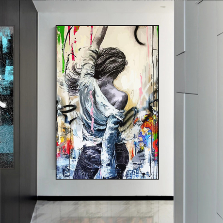 Dancing Girl Street Graffiti Canvas Wall Art-ChandeliersDecor