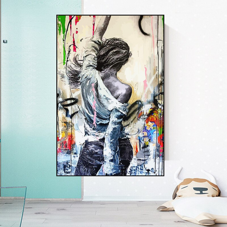 Dancing Girl Street Graffiti Canvas Wall Art-ChandeliersDecor