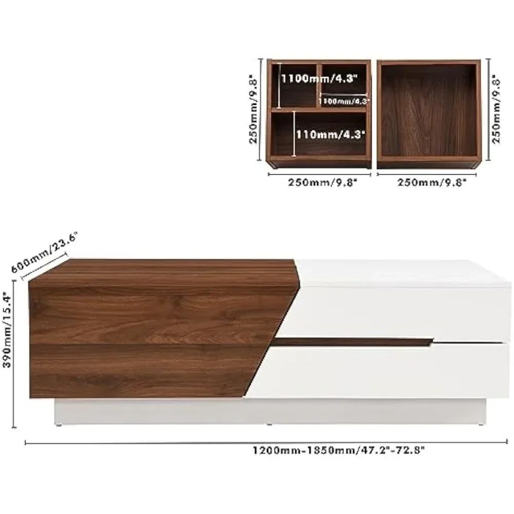 Dark Walnut Coffee Table Extendable with Storage-ChandeliersDecor