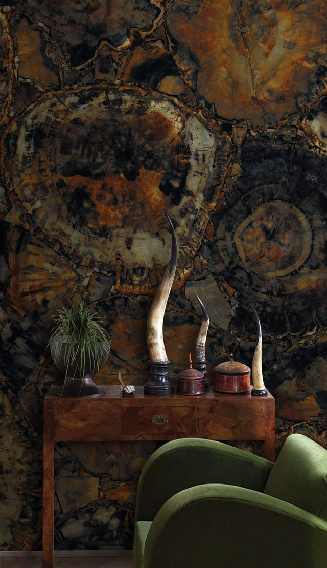 Dark Wood Forest Logs Wallpaper Mural-ChandeliersDecor.com