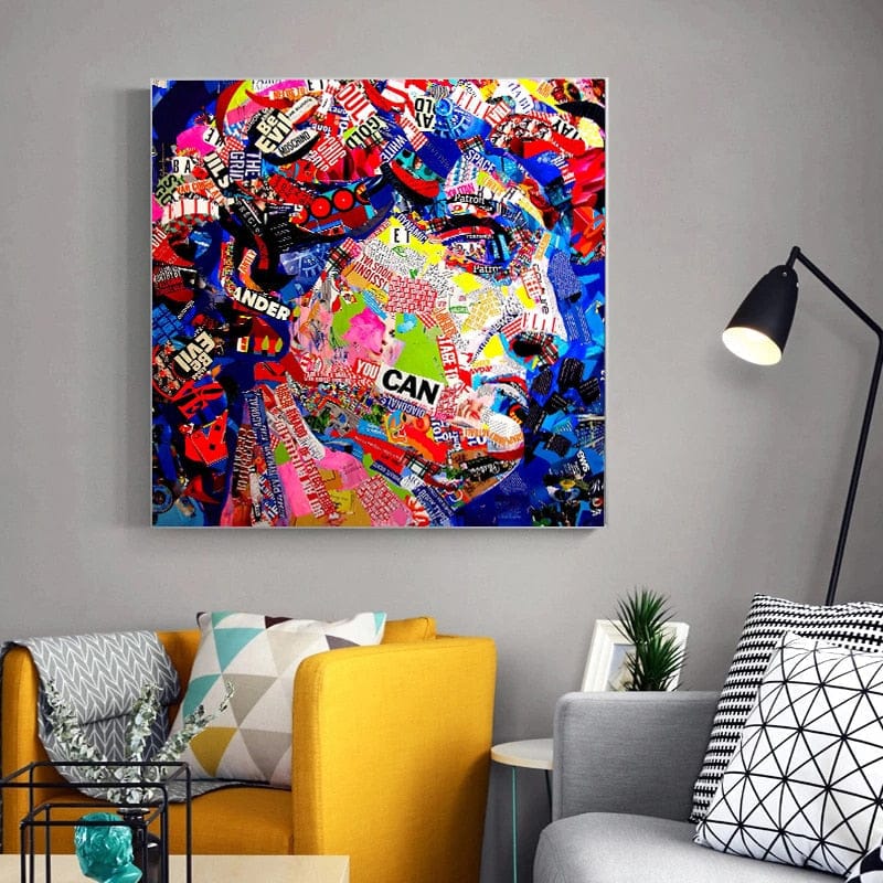 David Head Sculpture Graffiti Canvas Wall Art-ChandeliersDecor