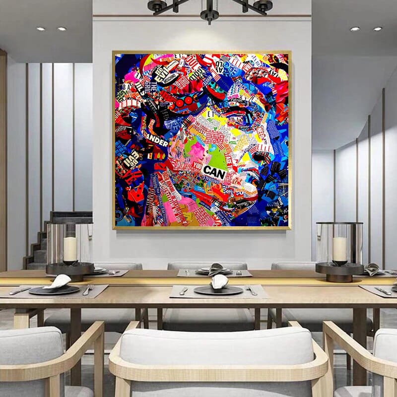 David Head Sculpture Graffiti Canvas Wall Art-ChandeliersDecor