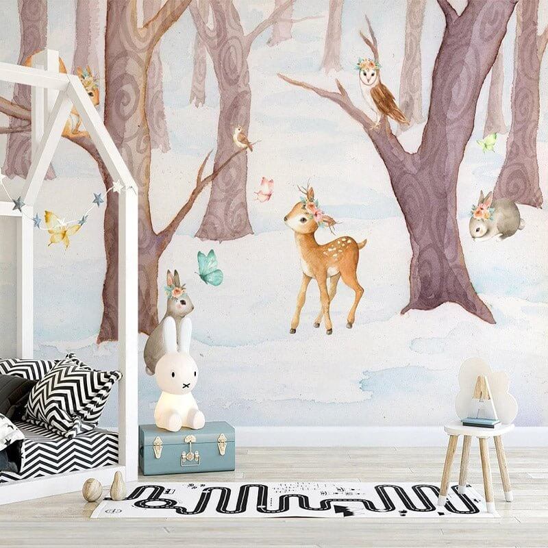 Deer in Winter Wonderland Wallpaper-ChandeliersDecor.com