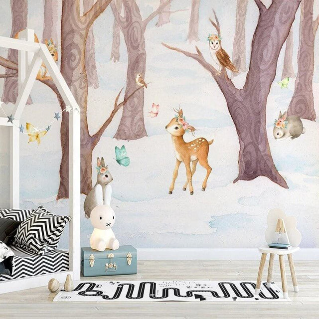 Deer in Winter Wonderland Wallpaper-ChandeliersDecor.com