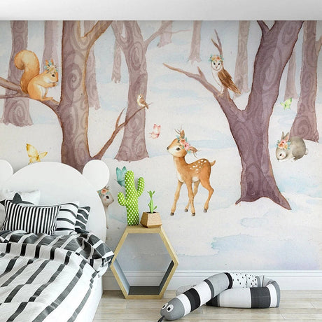 Deer in Winter Wonderland Wallpaper-ChandeliersDecor