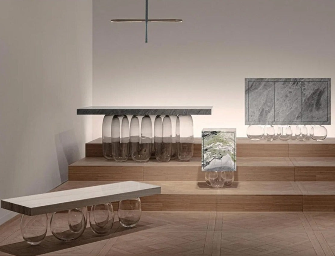 Designer Anti-Gravity Glass Dining Table Set-ChandeliersDecor