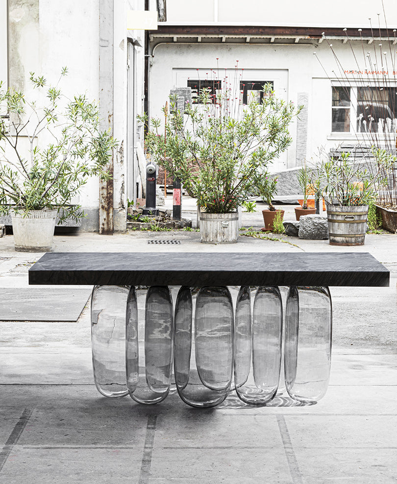 Designer Anti-Gravity Glass Dining Table Set-ChandeliersDecor