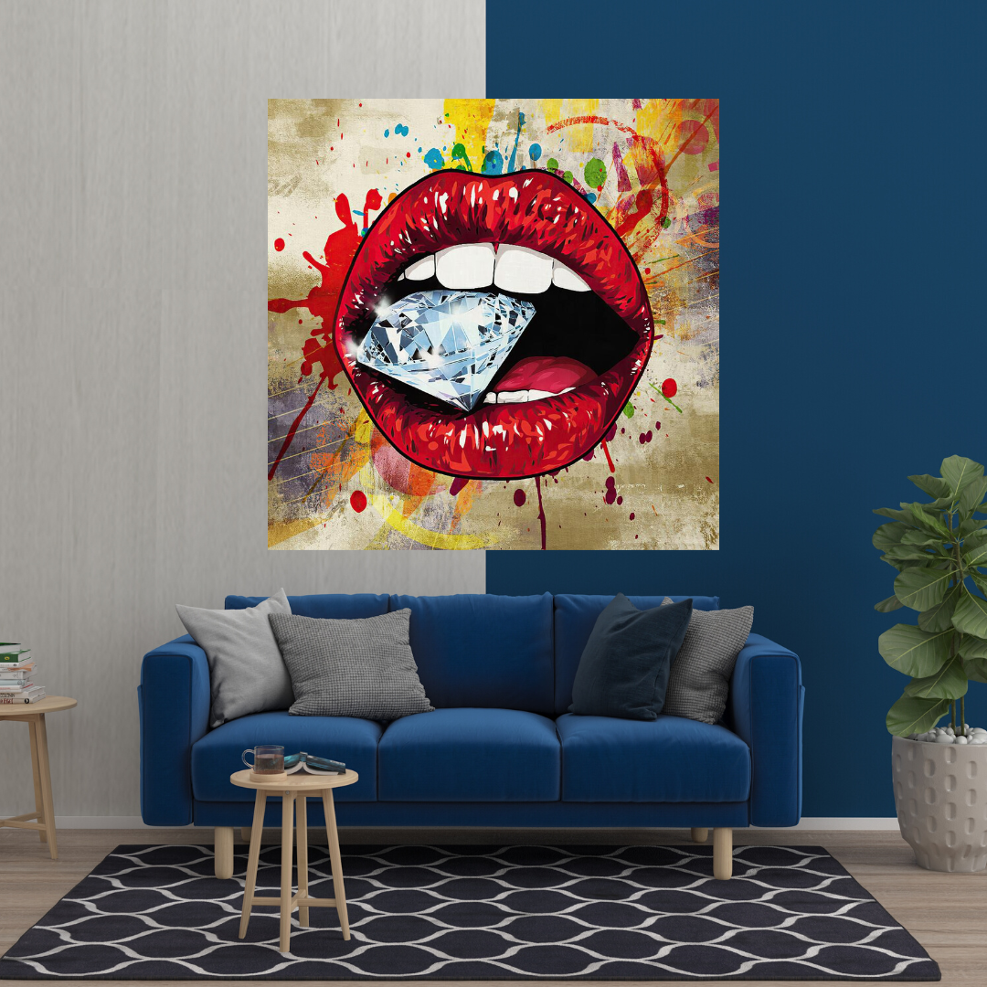 Diamond in Lips Canvas Wall Art-ChandeliersDecor