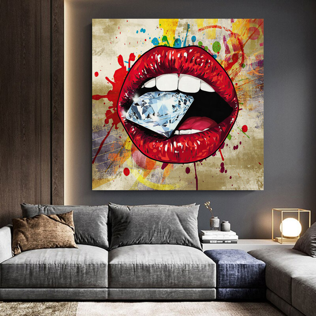 Diamond in Lips Canvas Wall Art-ChandeliersDecor