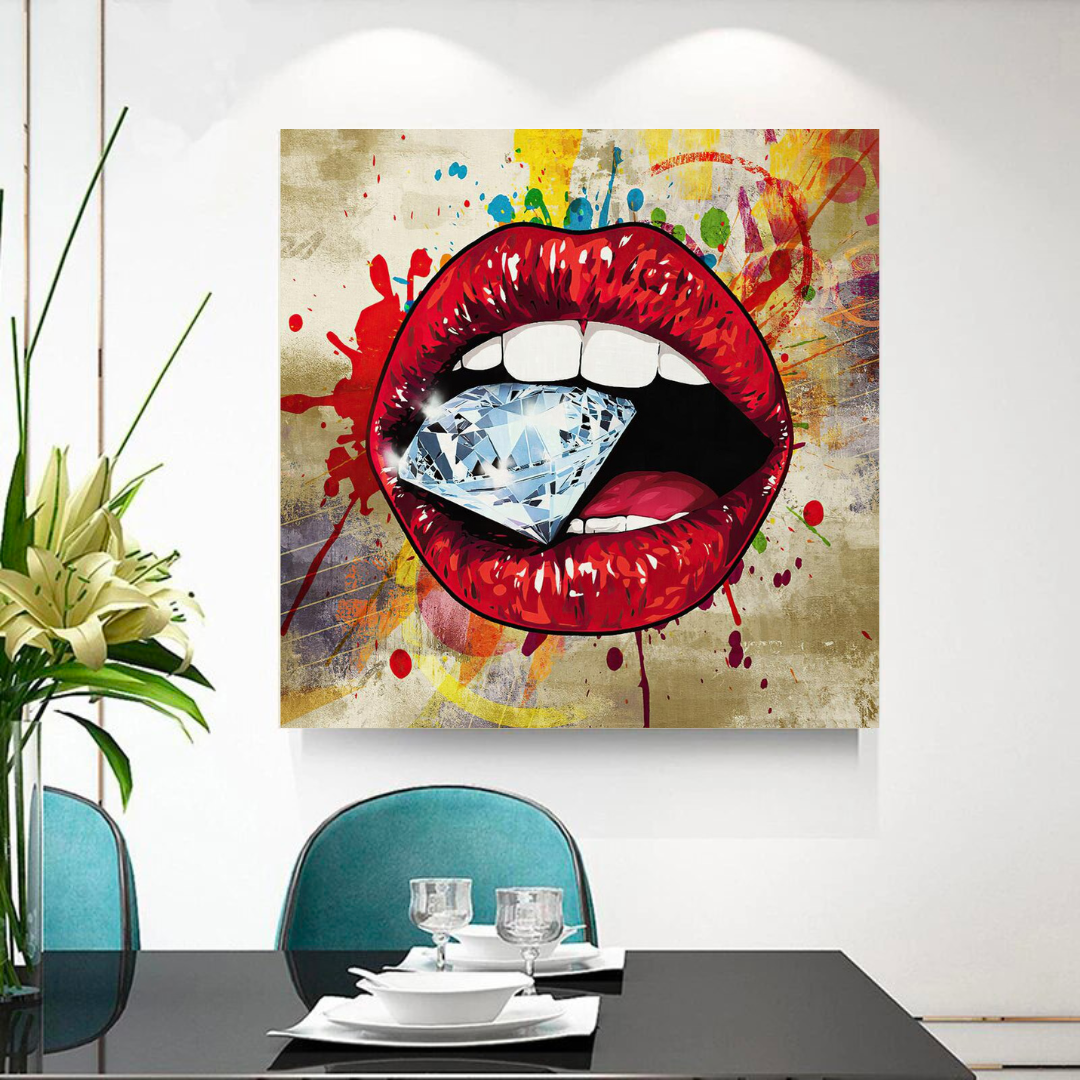 Diamond in Lips Canvas Wall Art-ChandeliersDecor