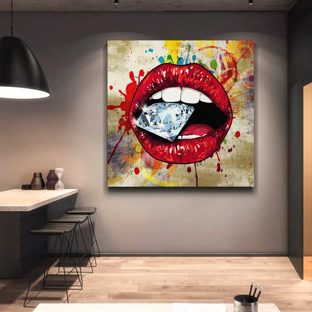 Diamond in Lips Canvas Wall Art-ChandeliersDecor