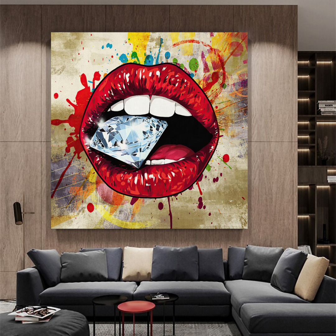 Diamond in Lips Canvas Wall Art-ChandeliersDecor