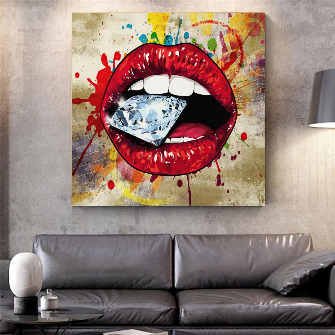 Diamond in Lips Canvas Wall Art-ChandeliersDecor