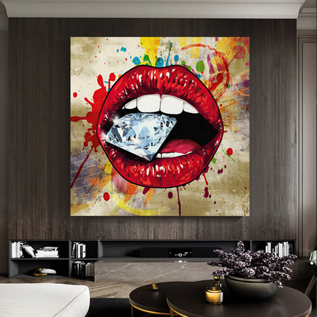 Diamond in Lips Canvas Wall Art-ChandeliersDecor