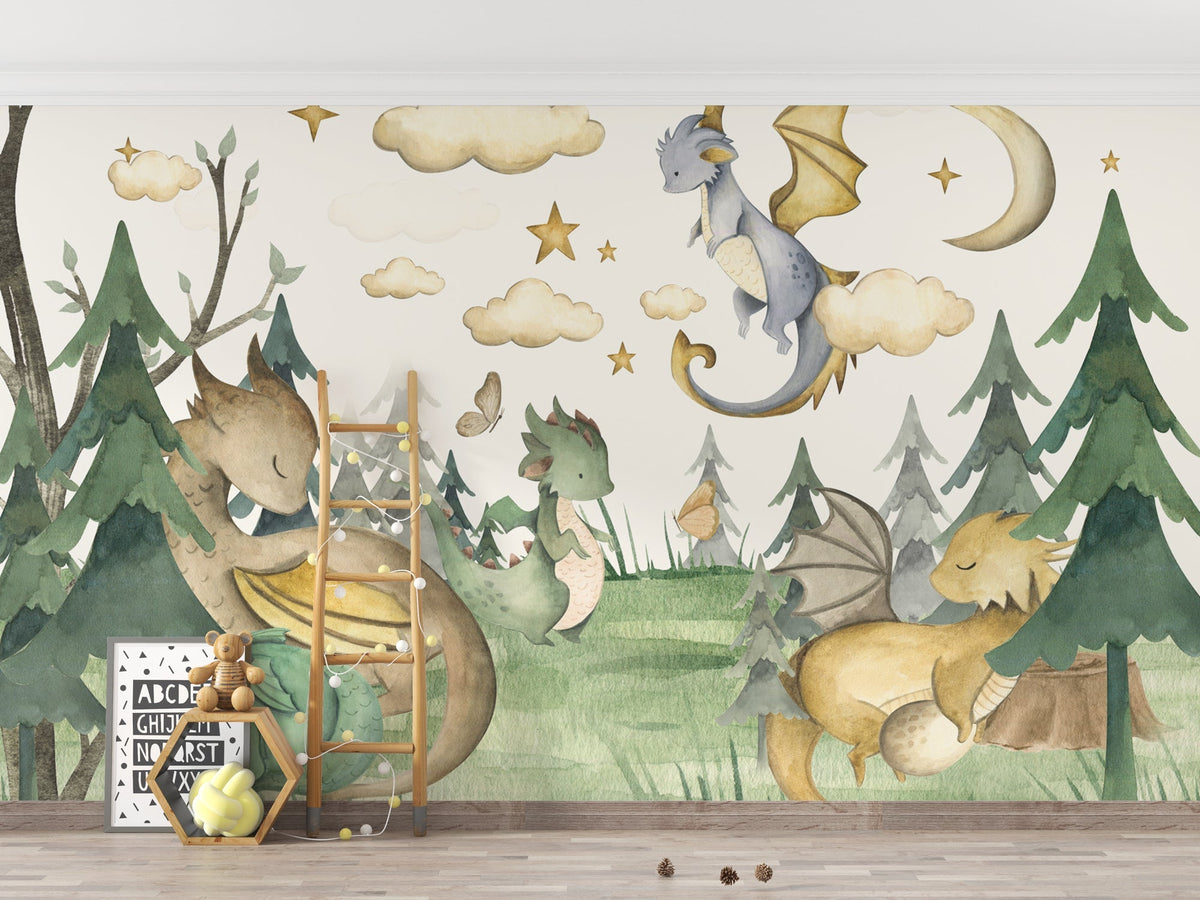 Le Royaume des Dino - Papier Peint Mural pour Chambre d'Enfant