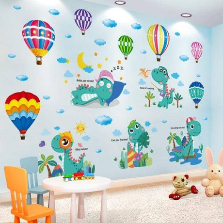 Dinosaur Wall Stickers | Hot Air Balloons Wall Decals for Kids Rooms | Baby Bedroom Home Decoration