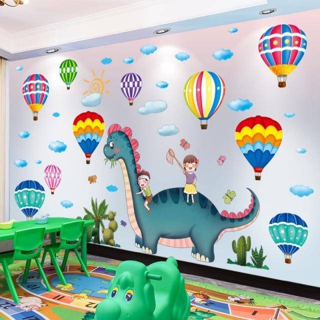 Dinosaur Wall Stickers | Hot Air Balloons Wall Decals for Kids Rooms | Baby Bedroom Home Decoration