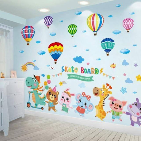 Dinosaur Wall Stickers | Hot Air Balloons Wall Decals for Kids Rooms | Baby Bedroom Home Decoration