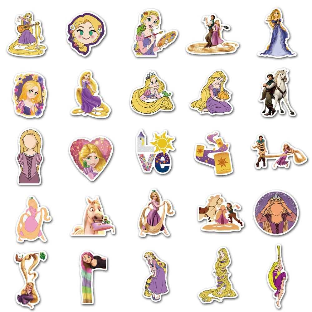 Disney Cartoon Movie Tangled Rapunzel Stickers DIY Laptop Phone Guitar Luggage Waterproof Sticker Kid Toy Girls Gifts-ChandeliersDecor