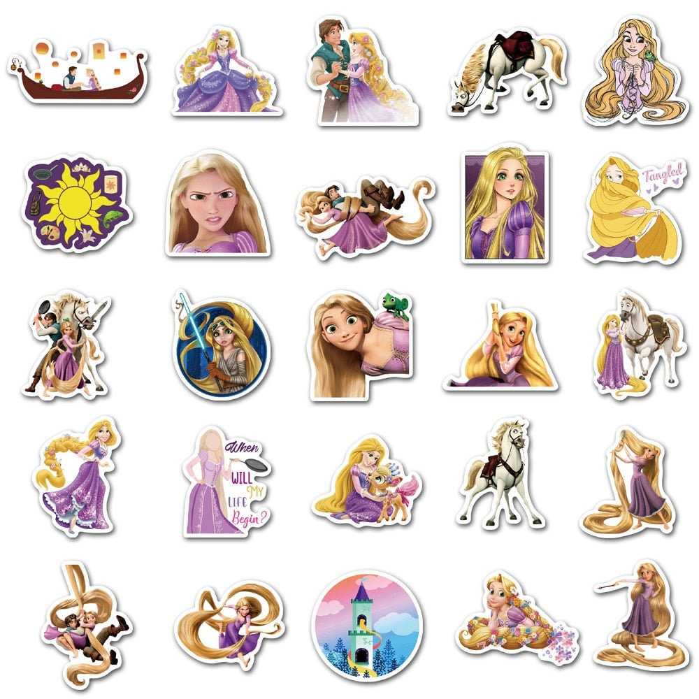 Disney Cartoon Movie Tangled Rapunzel Stickers DIY Laptop Phone Guitar Luggage Waterproof Sticker Kid Toy Girls Gifts-ChandeliersDecor