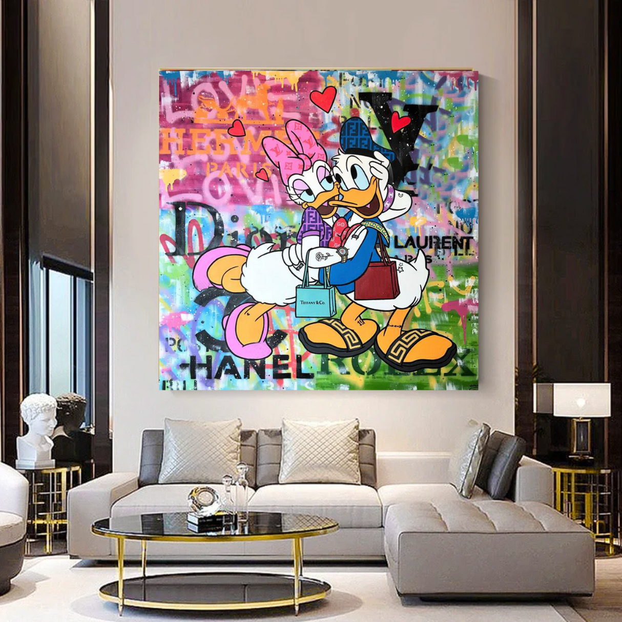 Disney Donald Duck Romantic Graffiti Canvas Wall Art