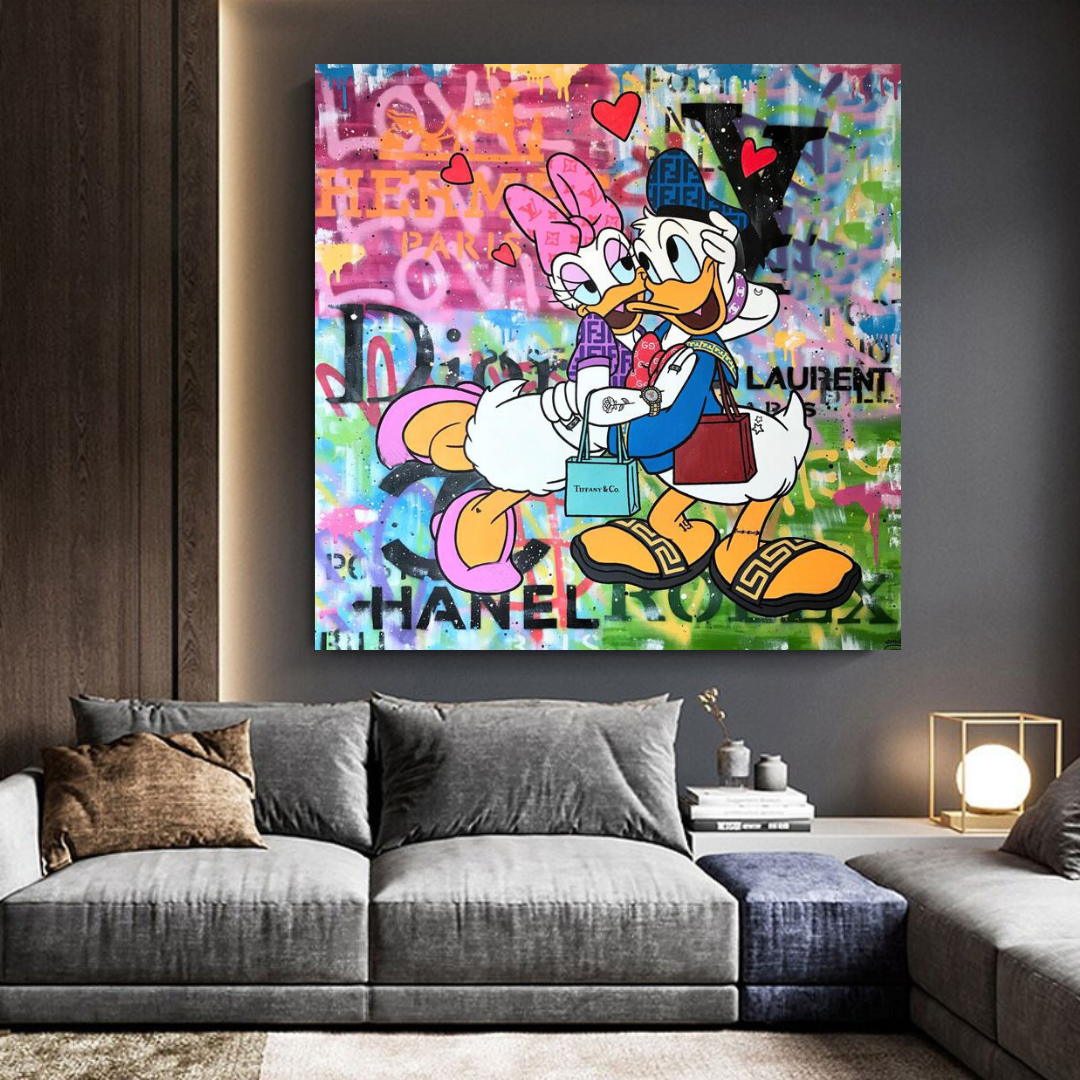 Disney Donald Duck Romantic Graffiti Canvas Wall Art-ChandeliersDecor