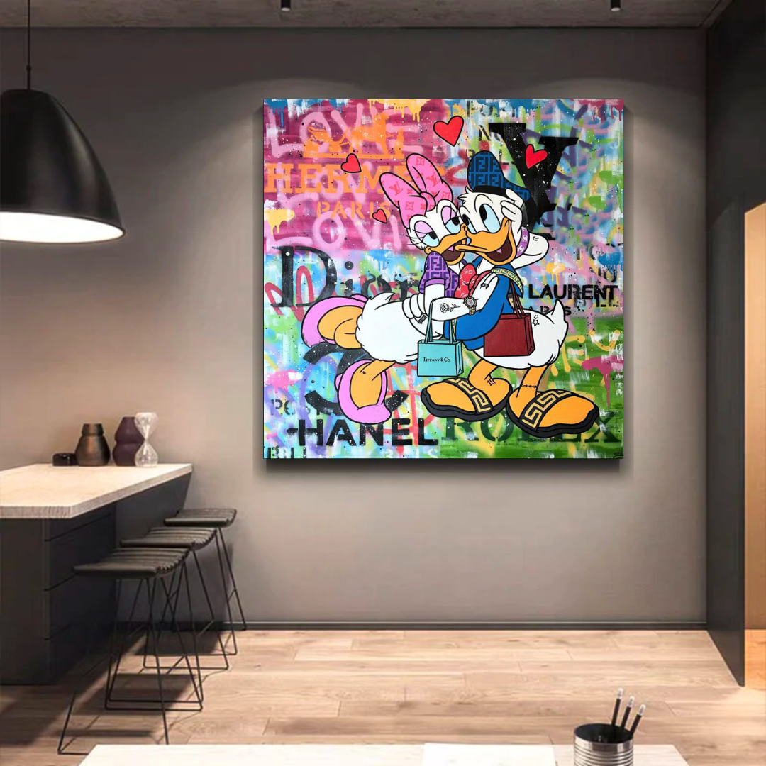 Disney Donald Duck Romantic Graffiti Canvas Wall Art-ChandeliersDecor