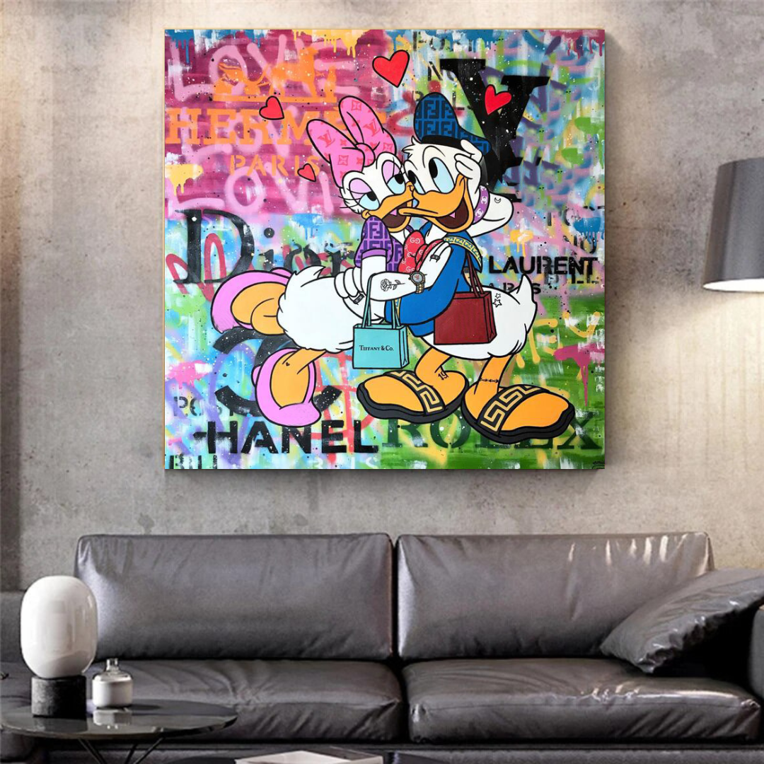 Disney Donald Duck Romantic Graffiti Canvas Wall Art-ChandeliersDecor