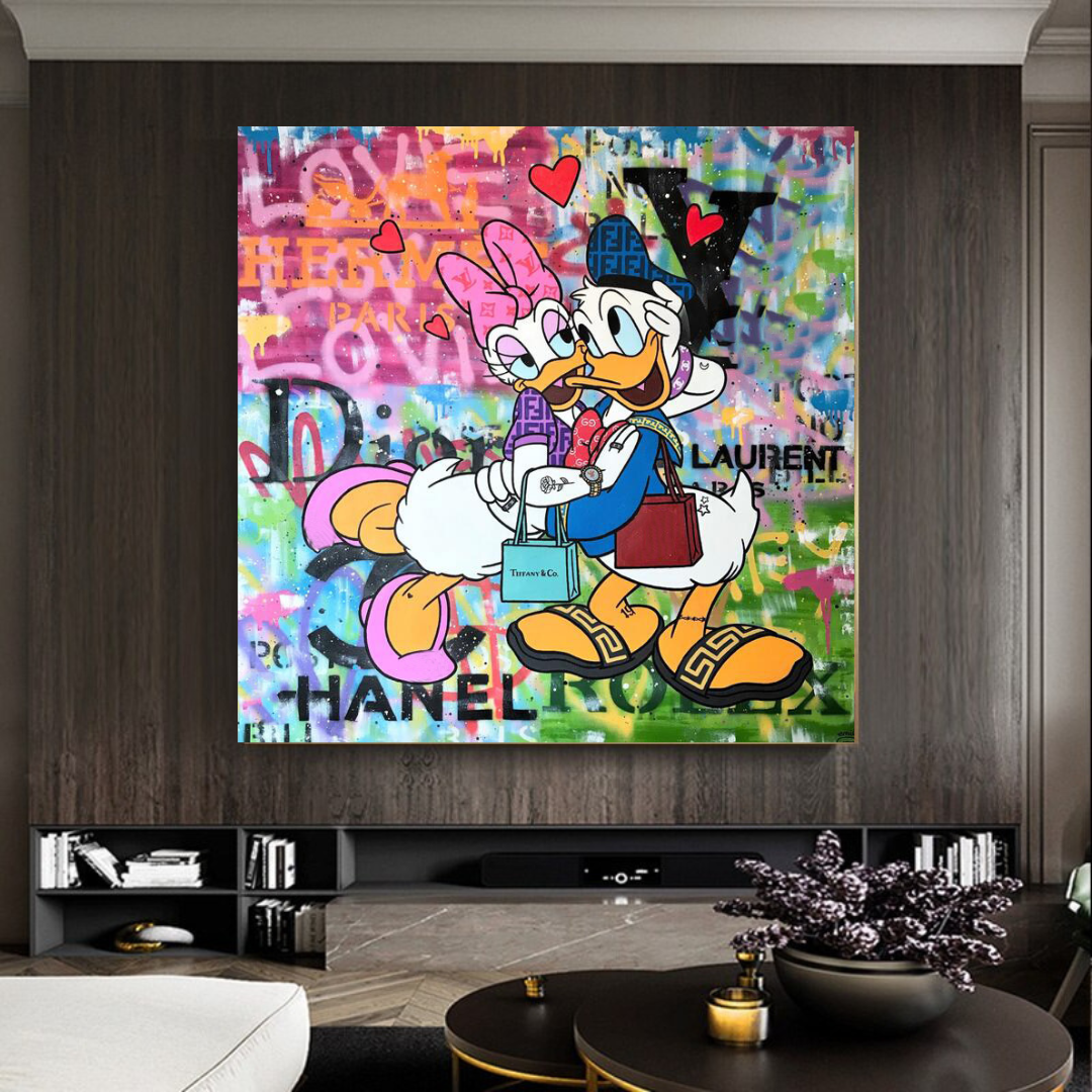 Disney Donald Duck Romantic Graffiti Canvas Wall Art-ChandeliersDecor